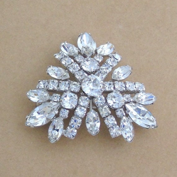 Sherman Brooch Signed Clear Swarovski Marquis and… - image 8