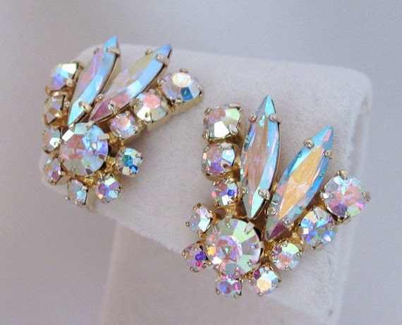 Sherman Earrings Signed Swarovski Aurora Borealis… - image 1