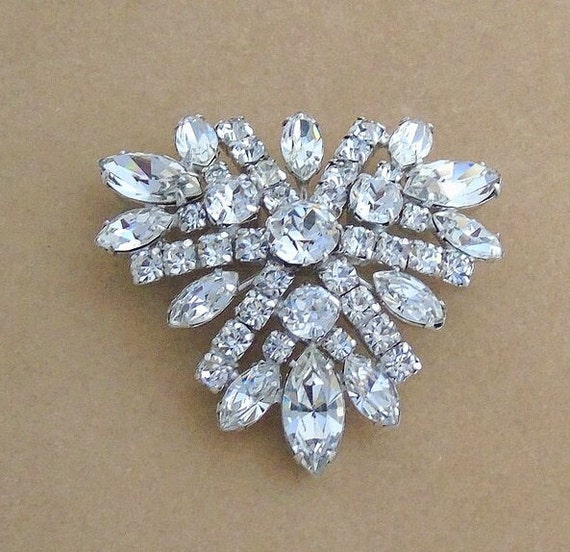 Sherman Brooch Signed Clear Swarovski Marquis and… - image 4