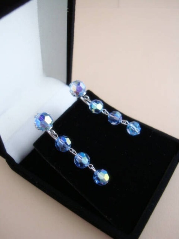 SHERMAN Earrings Beads Signed Swarovski Blue Crys… - image 3
