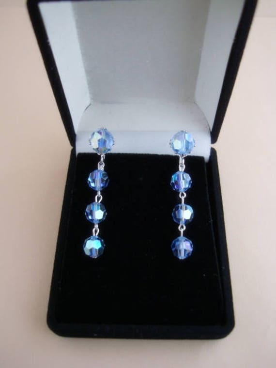 SHERMAN Earrings Beads Signed Swarovski Blue Crys… - image 6