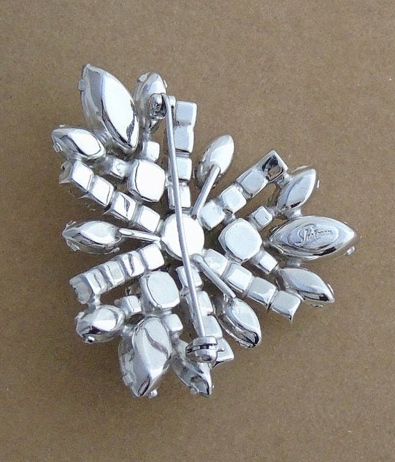 Sherman Brooch Signed Clear Swarovski Marquis and… - image 6