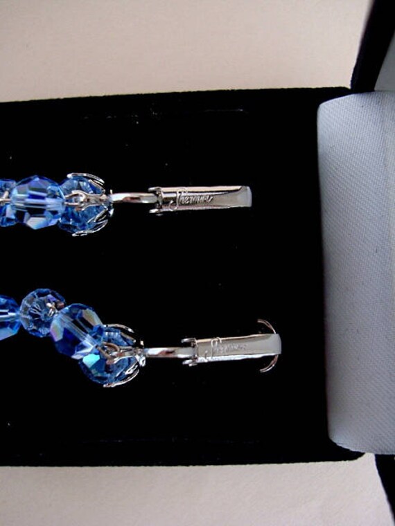 SHERMAN Earrings Beads Signed Swarovski Blue Crys… - image 5