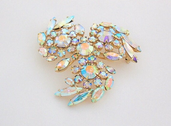 Sherman Brooch Signed Aurora Borealis Swarovski Rhinestones