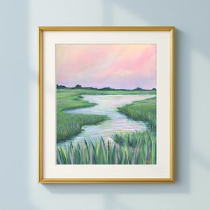 Southern Marsh Landscape Art Print: Pink Grandmillennial Decor (Digital Download)