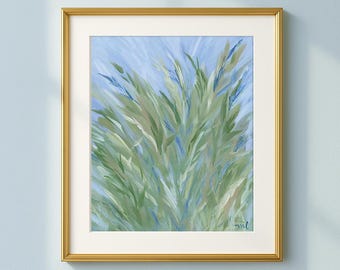 Blue and Green Floral Abstract Art Print: Southern Grandmillennial Style (Digital Download)