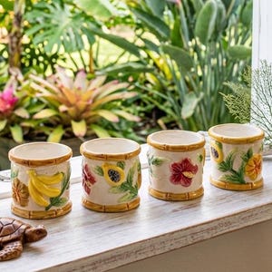 Vintage LNT Home Tropiska Mini Keramikkoppar, Set med 4 Ljusstakar för Värmeljus 5 x 5 cm Utgången
