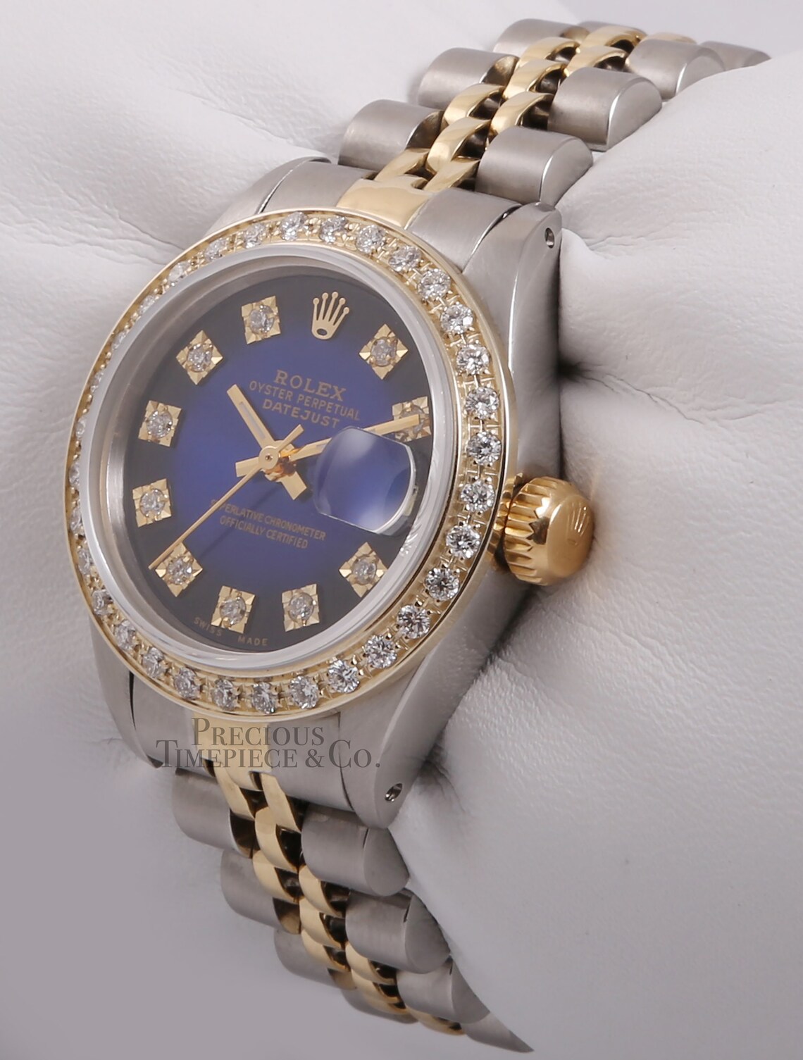Rolex Lady Datejust Two Tone 26mm 18k Diamond BezelBlue Etsy