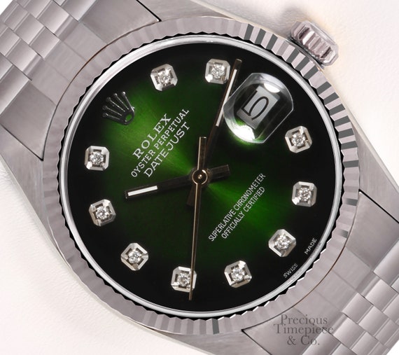Rolex Datejust 36mm horloge S/staal 18k gegroefde bezel groen | Etsy België
