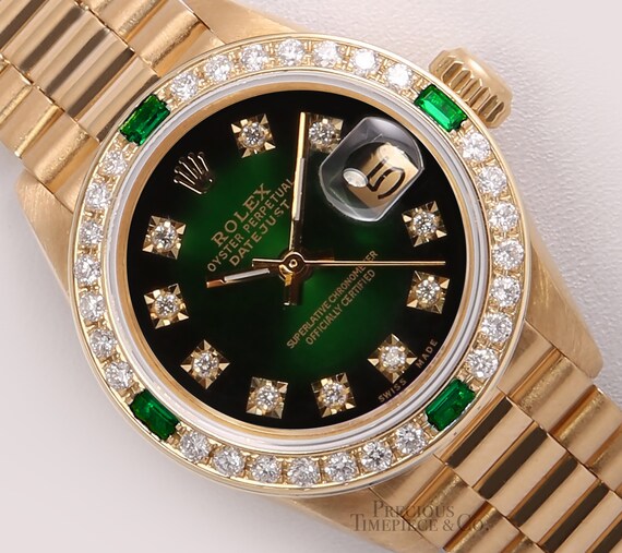 Rolex Lady Voorzitter 18k gouden 26mm-groen vignet Diamond | Etsy België