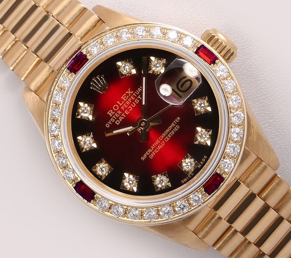 Rolex Lady President 18k Gold Watch-Red 