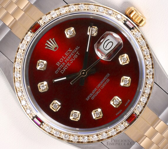 Rolex Datejust Due Toni 36mm-Rosso Diamante Dial-Ruby | Etsy Italia