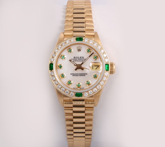 Rolex Lady President 18k oro 26mm-White MOP smeraldo | Etsy Italia
