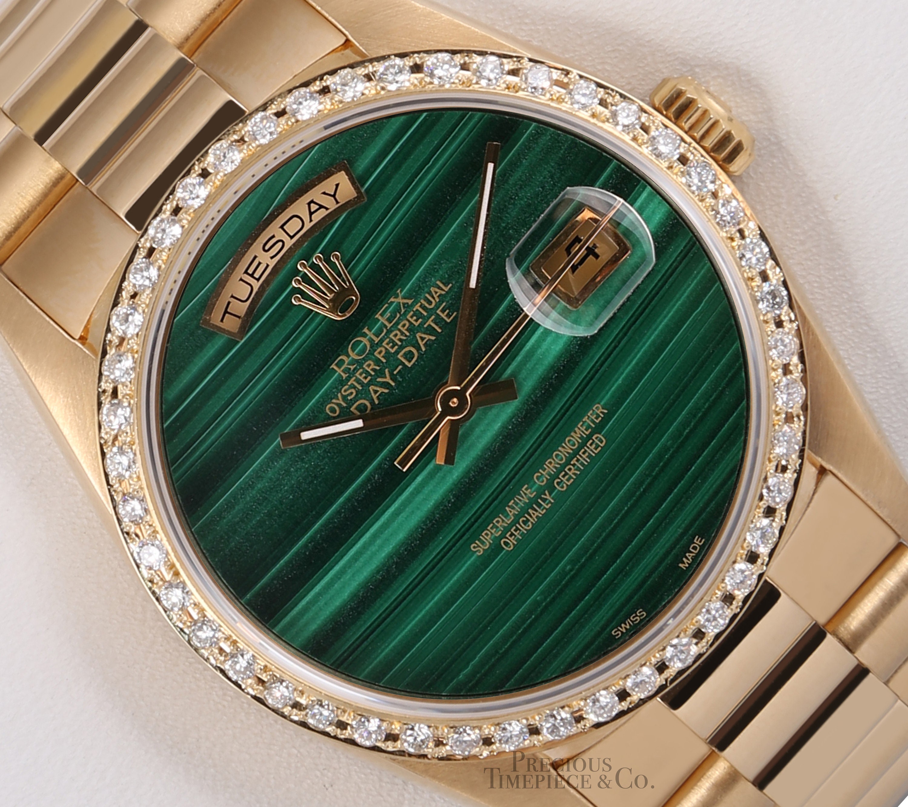 samfund Livlig Havanemone Rolex President 18k Yellow Gold 18038 Malachite Green Dial - Etsy