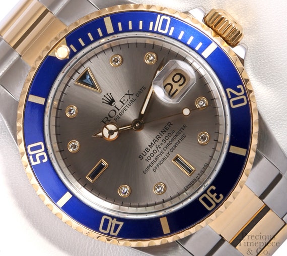 Rolex Submariner Date 16613 S/steel 18k Gold Blue Insert-gray - Etsy