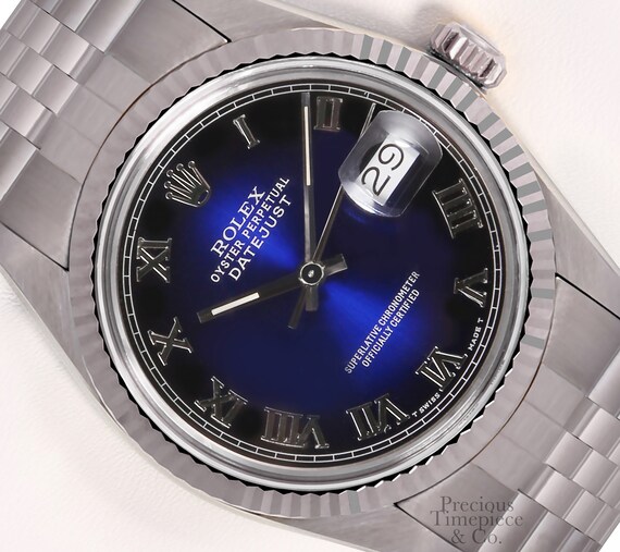 Rolex Datejust roestvrijstaal 36mm geribde bezel-blauwe vignet | Etsy