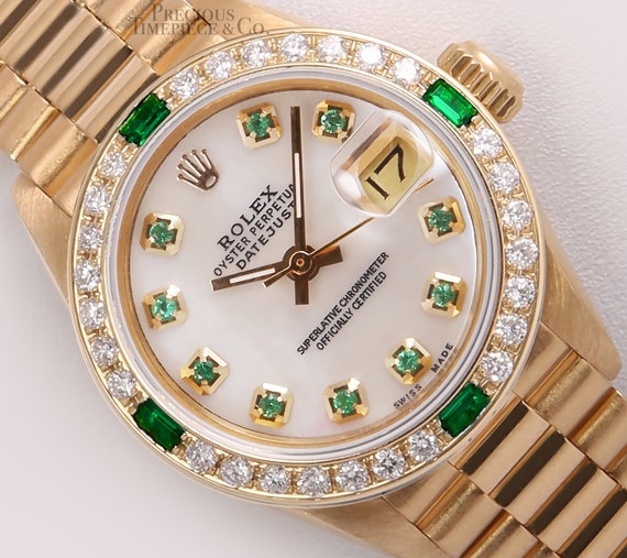 Rolex Lady President 18k oro 26mm-White MOP smeraldo | Etsy Italia