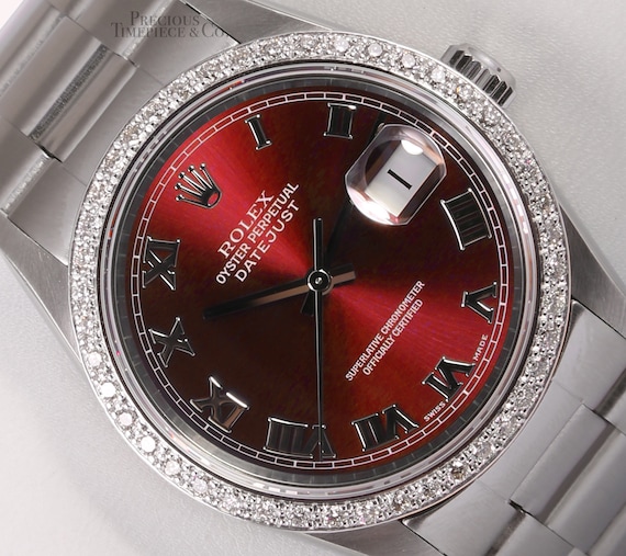 Rolex Datejust Acciaio 36mm Oyster orologio-rosso romano | Etsy Italia