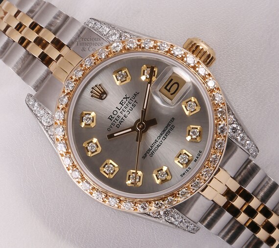 ladies two tone rolex with diamond bezel