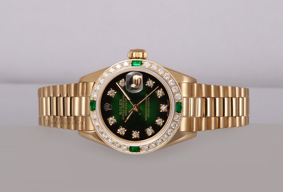 Rolex Lady Voorzitter 18k gouden 26mm-groen vignet Diamond | Etsy België