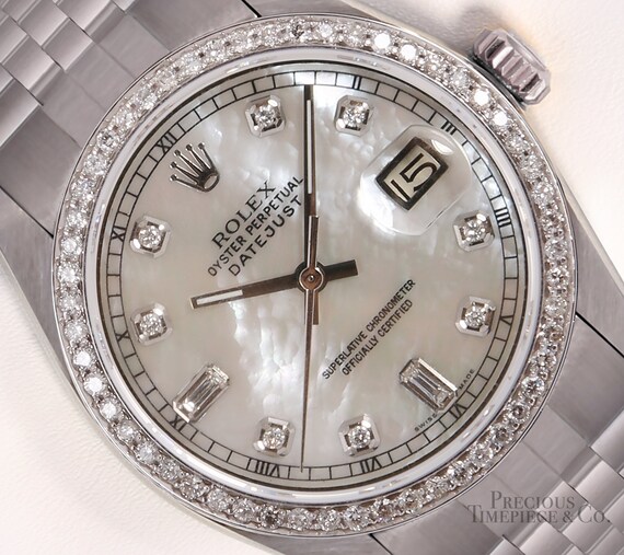 Rolex Datejust S/staal 36mm Watch-Diamond Bezel-witte MOP | Etsy België