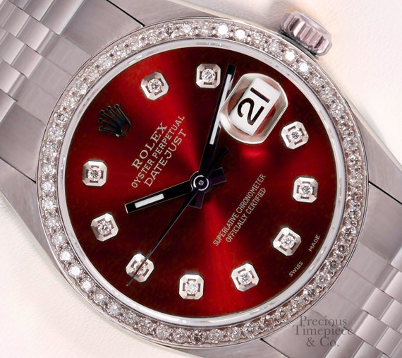Rolex Datejust 36mm horloge S/stalen diamant bezel rode | Etsy België