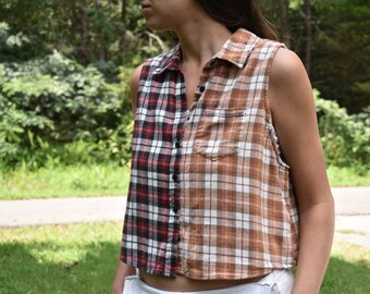 Upcycled Sleeveless Flannel Dip Dyed 