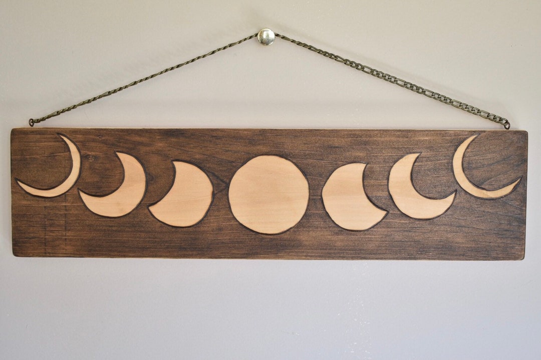 Moon Phase Wall Hanging // Wood Burned Moon Phases // Celestial Wall ...