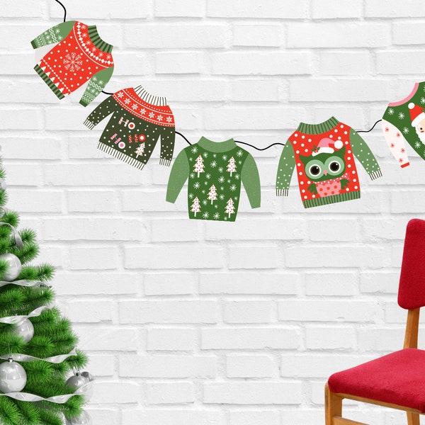 Printable Christmas Ugly Sweater Garland | Holiday Party Decor | Instant Download