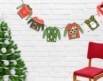 Printable Ugly Sweater Garland | Green + Red | Instant Download