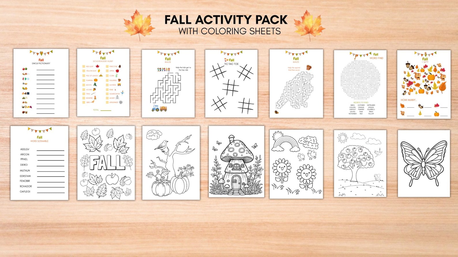 Printable Fall Activity Sheets Bundle | Kids Games, Mazes, I-spy ...