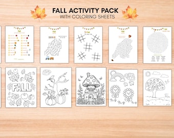 Printable Fall Activity Sheets Bundle | Kids Games, Mazes, I-Spy, Coloring Pages & More | Instant Download