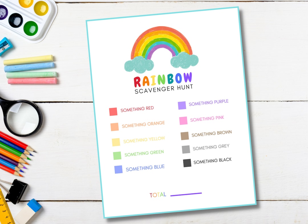 Printable Rainbow Scavenger Hunt  Kid Activity  Instant