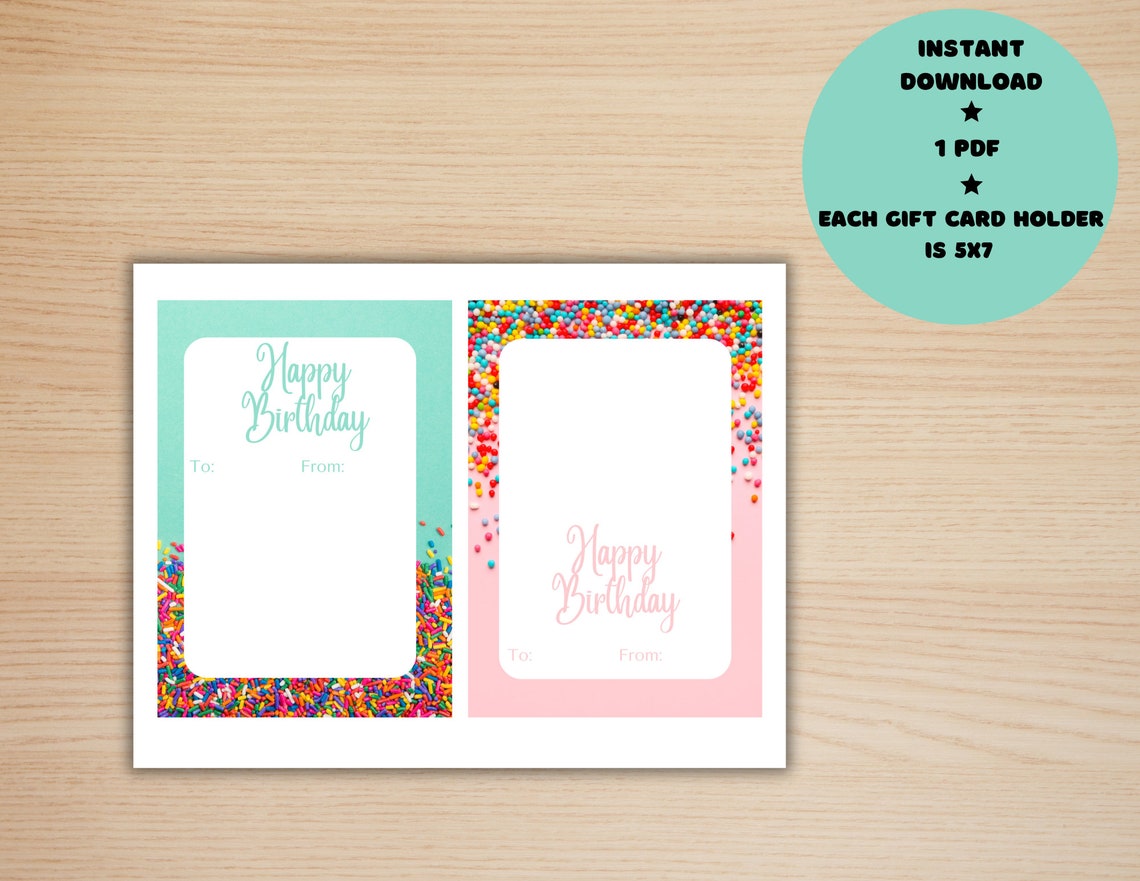 Printable Sprinkle Themed Birthday Gift Card Holder Printable Birthday