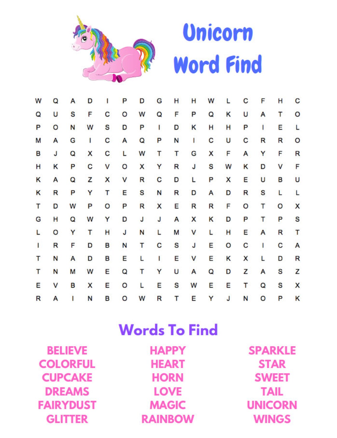 Printable Unicorn Activity Sheets Birthday Party Activity Unicorn Party