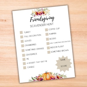 Printable Friendsgiving Scavenger Hunt | Friendsgiving Game | Friendsgiving Activity | Scavenger Hunt for Adults Kids | Instant Download
