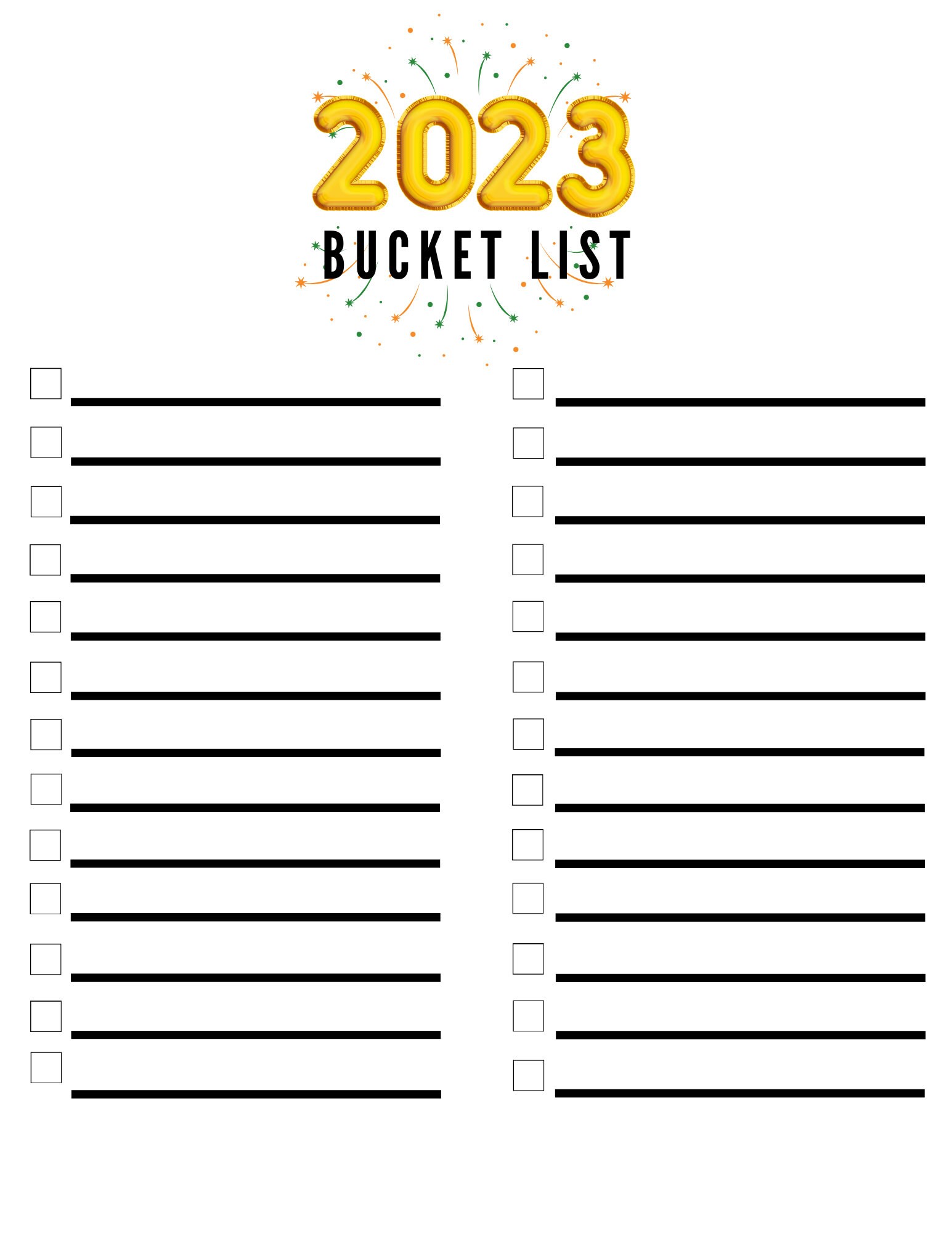 Printable 2023 Bucket List Bucket List Goals Instant Download Etsy