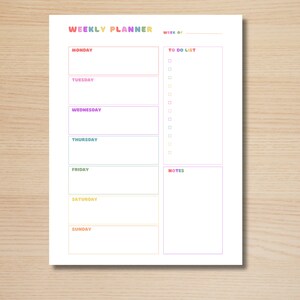 Printable Colorful Weekly Schedule for Adults or Kids, Homeschool ...