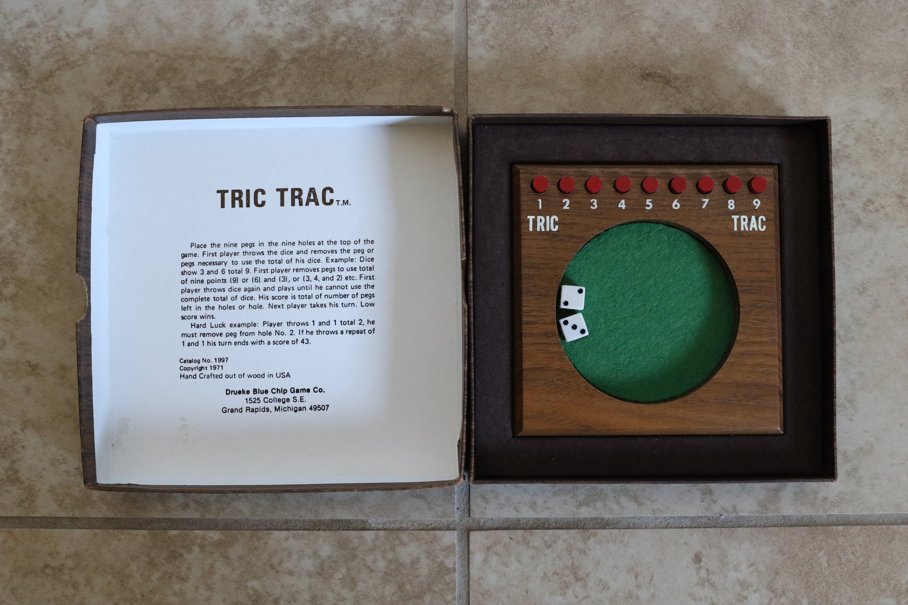 Vintage 1971 Tric Trac Dice Game in the Original Box.