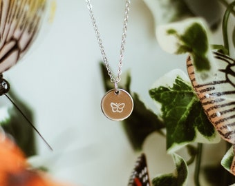 The Butterfly | Dainty Necklace Hand stamped Charm Pendant