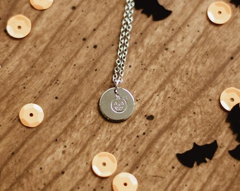 Halloweentown | Dainty Necklace Handstamped Charm Pendant | Halloween Pumpkin Jack-O-Lantern