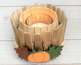 Pumpkin Candle Holder - Fall Decor - Autumn Decor - Thanksgiving Decor - Pumpkin Decor - Clothespin Candle Holder - Home Decor-Holiday gifts