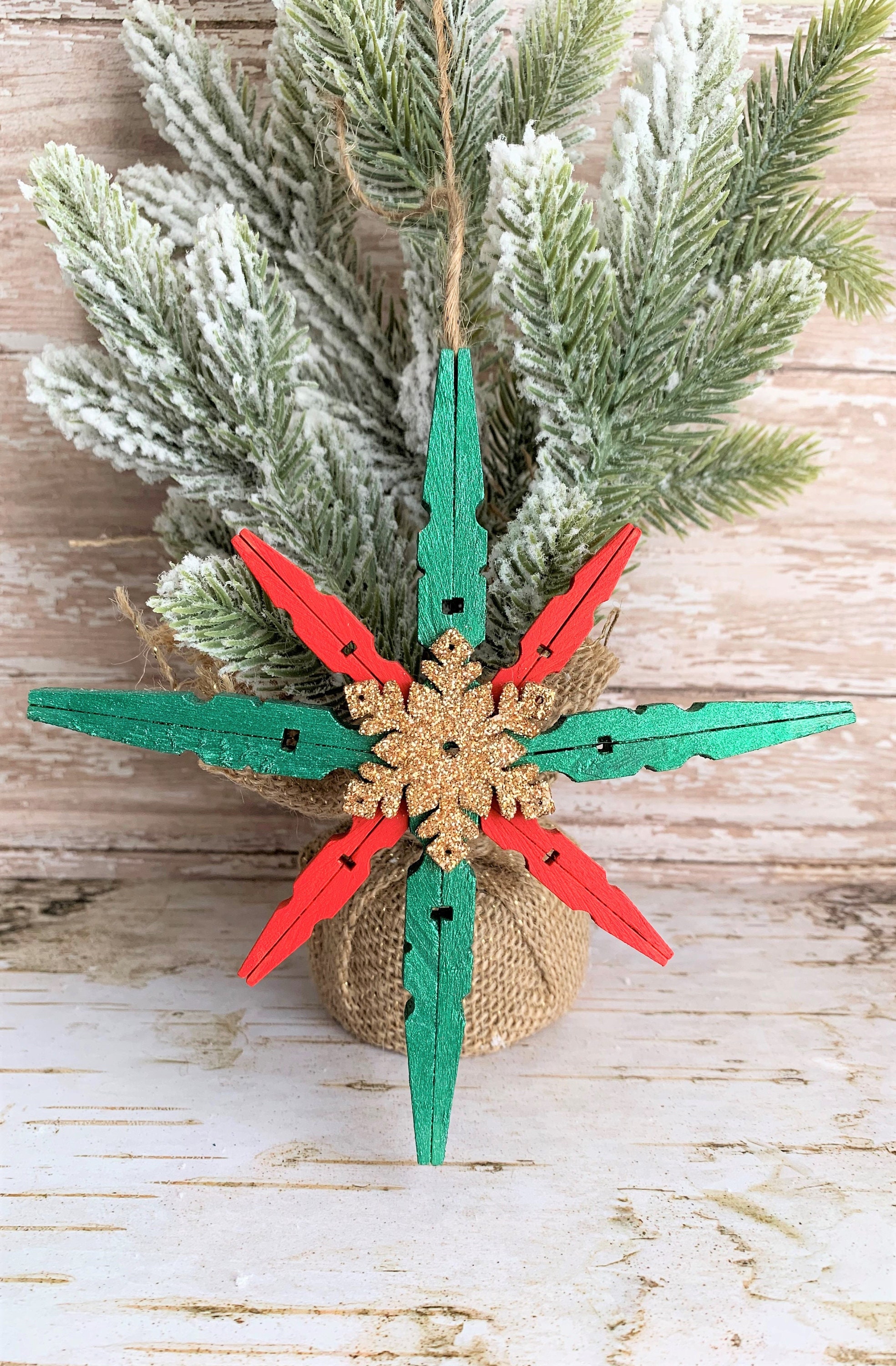 Christmas Ornaments Snowflake Ornament Clothespin Ornaments Red and ...