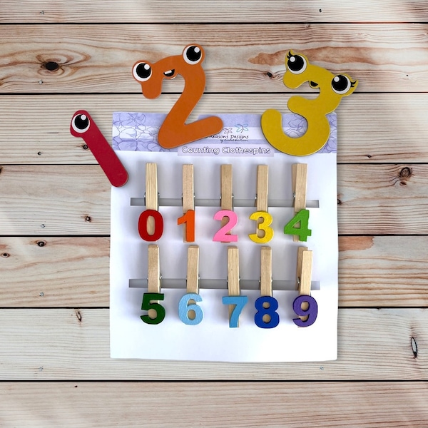 Counting clothespins - Counting Busy Bag - Number matching - Classroom decor - Learning tools - Counting tools - Preschool play - Homeschool