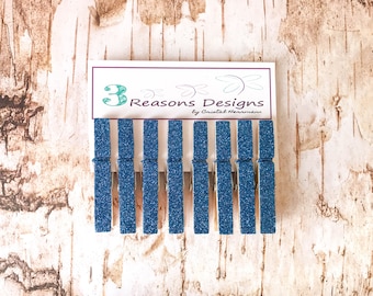 Blue Glitter Clothespins - Photo Display - Office Organization - Decorative Clothespins - Card Holders - Fridge Magnets - Party Decor - clip