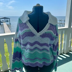 Handmade Crochet Wavy Sweater | 70s Style Inspired (fits U.S. medium to extra large)