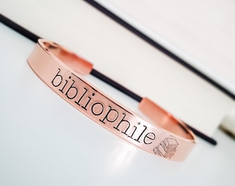 Bibliophile Cuff Bracelet - bookish gifts - book lover gift - book jewelry - hand stamped cuff bracelet - book gifts - gifts for women