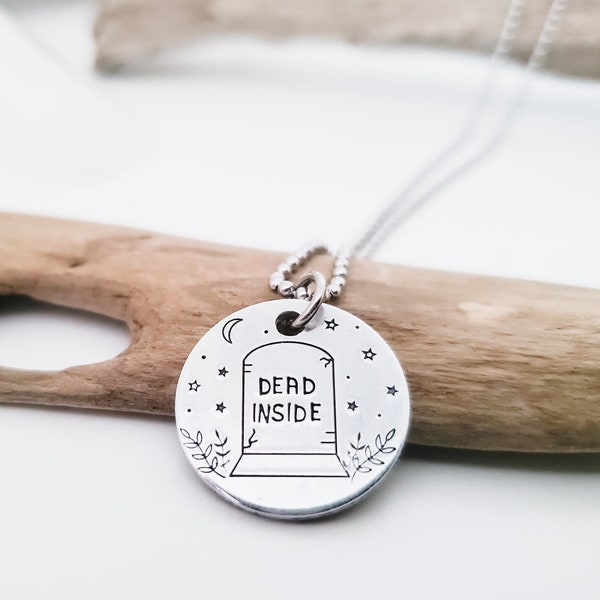 Dead Inside Necklace / Hand stamped necklace / Halloween necklace / Tombstone Necklace / Funny gifts for her / Halloween jewelry