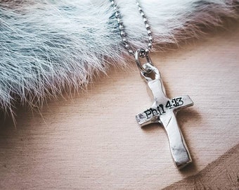 Philippians 4:13 Cross Necklace / I can do all things through Christ who strengthens me / Christian Birthday gift for her