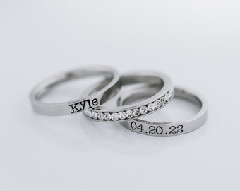 Personalized Wedding Ring Set - Anniversary gift for wife - Girlfriend Anniversary Gift - Anniversary Ring Set - Date Wedding Rings